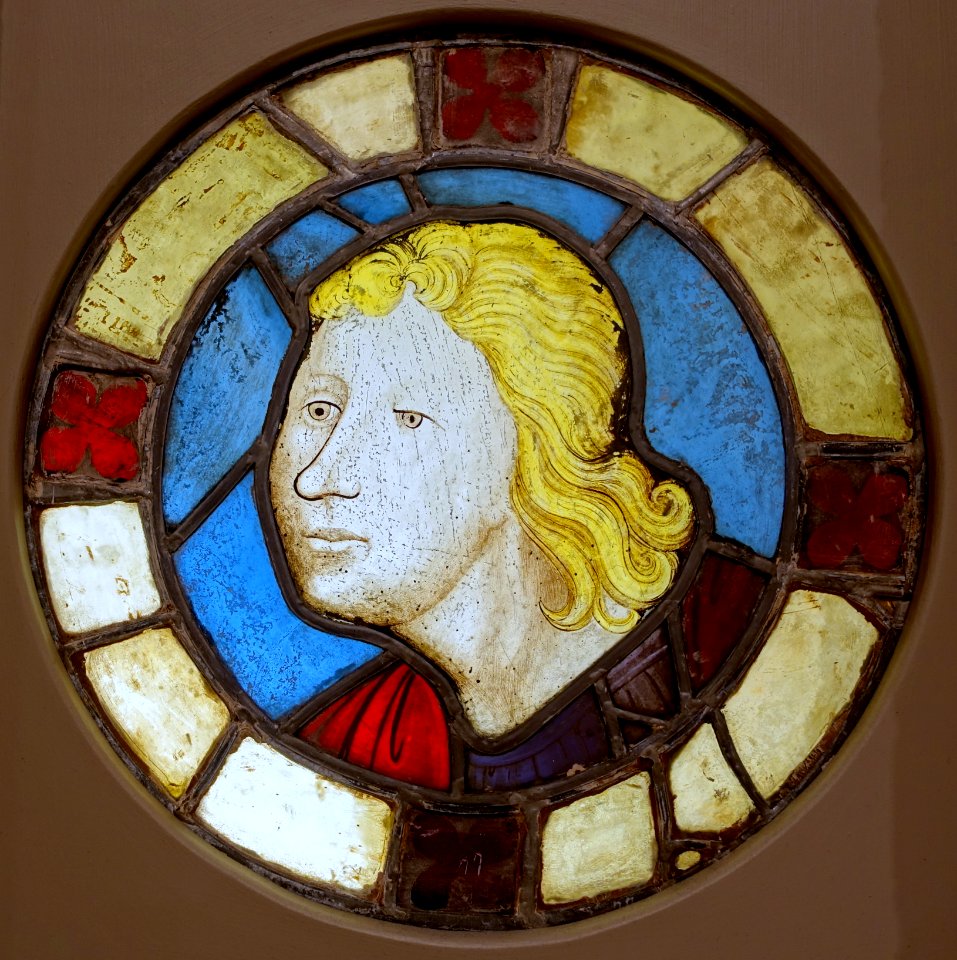 Male head, French, c. 1425, pot metal, glass, silver stain - Princeton University Art Museum - DSC06727
