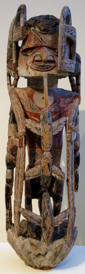 Malanggan figure, Papua New Guinea, New Ireland, carved wood with earth pigments, soot and lime