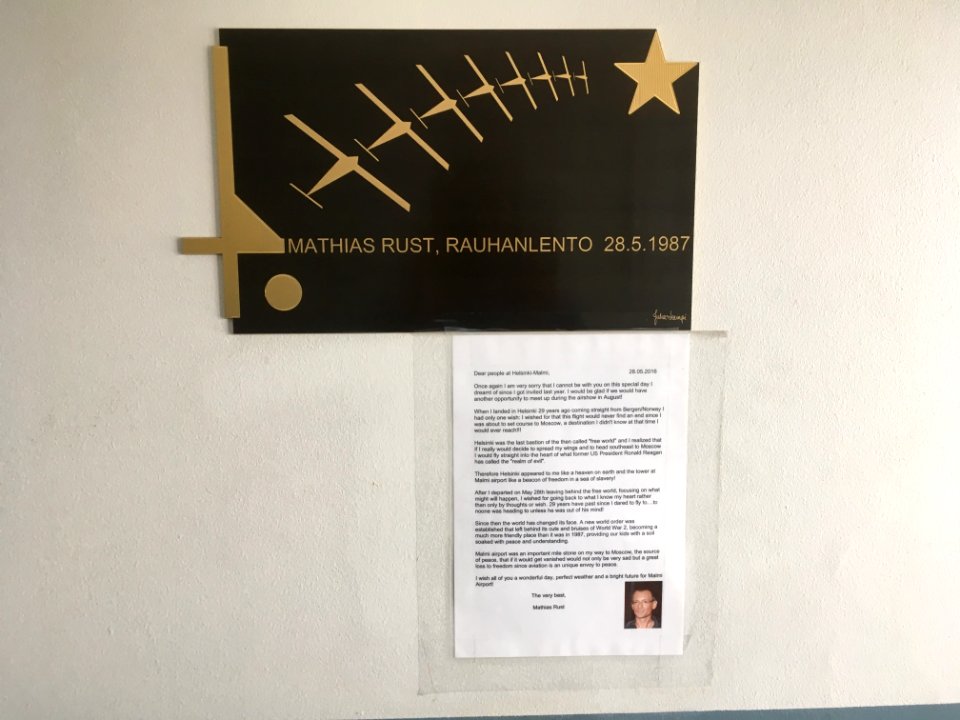 Malmi airport Mathias Rust memorial plate