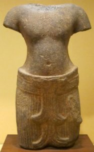 Male torso from Cambodia, Khmer, Bakheng style, 10th century, sandstone, Honolulu Academy of Arts