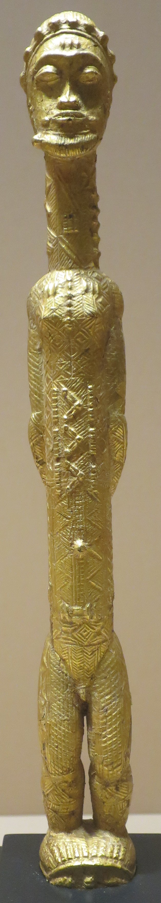 Male figure, Baule people, gold foil on wood, Dayton Art Institute