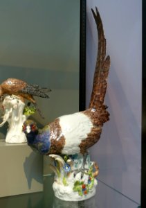 Male and female pheasant, 2 of 2, Johann Joachim Kaendler, Meissen Porcelain Factory, c. 1740, hard-paste porcelain - Wadsworth Atheneum - Hartford, CT - DSC05436