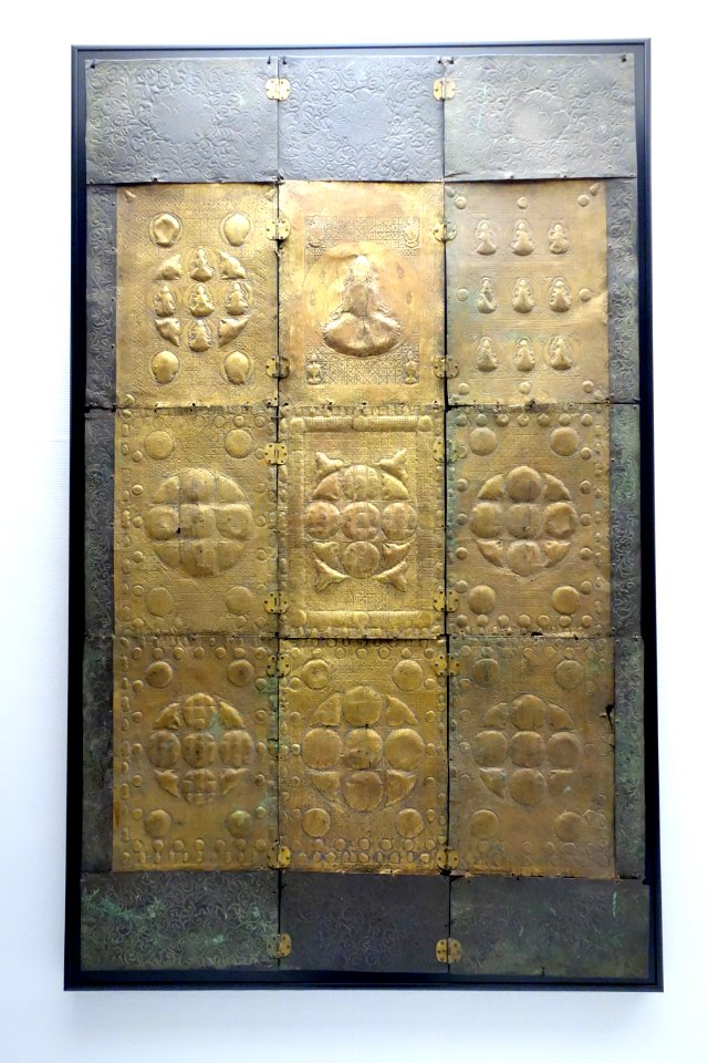 Mandala of the Two Realms (Ryokai Mandara), No. 1, made for Seirakuji temple, Chikugo province, Kamakura period, dated 1194 (Kenkyu 5), gilt bronze - Tokyo National Museum - DSC05199
