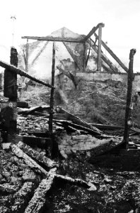 Manege Ponderosa bij Amsterdamse Bos afgebrand uitgebrande resten van stal, Bestanddeelnr 924-1192