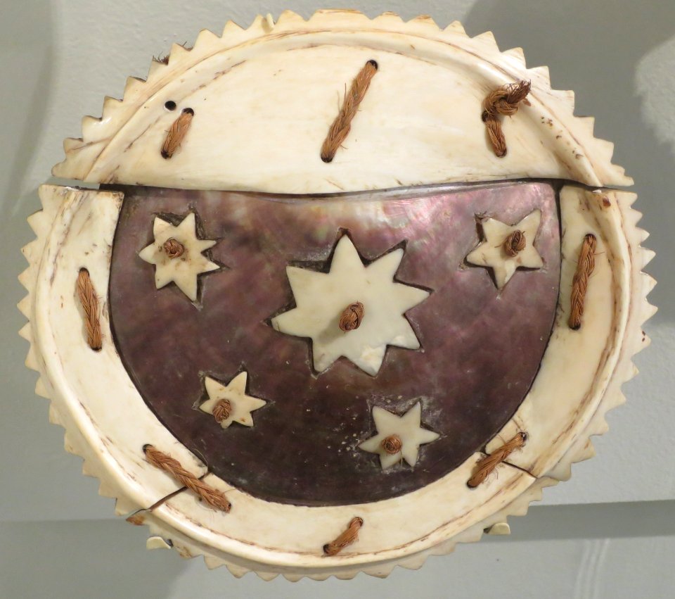 Man's breast ornament (civavonovono), Fiji, 18th century, whale ivory, pearl shell and sennit, HAA