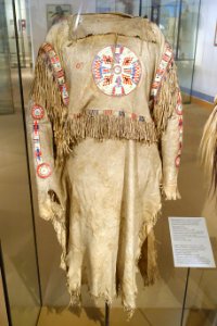 Man's shirt, Plains Cree, c. 1840, quillwork rosettes and fringes - Ethnological Museum, Berlin - DSC01086