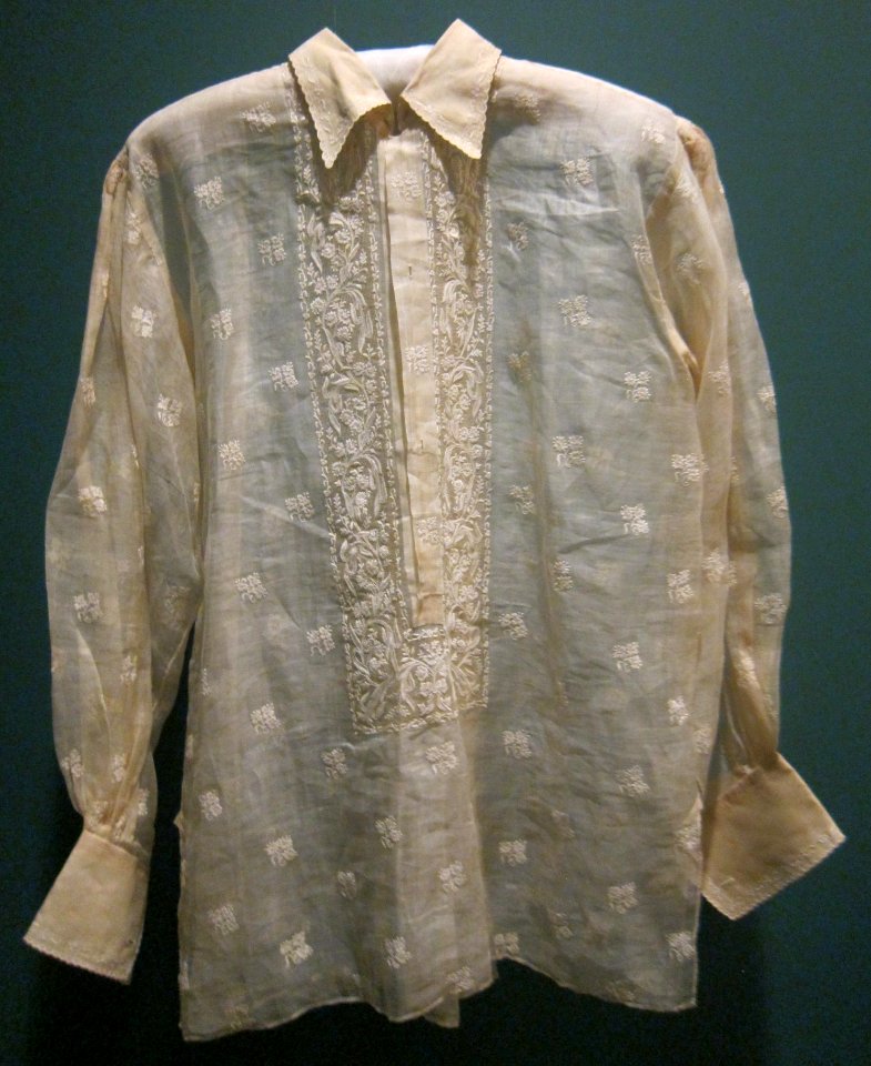 Man's shirt from Luzon, pineapple fiber, plain weave, embroidery, Honolulu Museum of Art