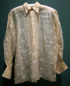 Man's shirt from Luzon, pineapple fiber, plain weave, embroidery, Honolulu Museum of Art