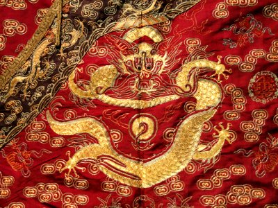Man's imperial court robe, China, 1919, silk with gold and silver metallic thread, view 2 - Hood Museum of Art - DSC09266