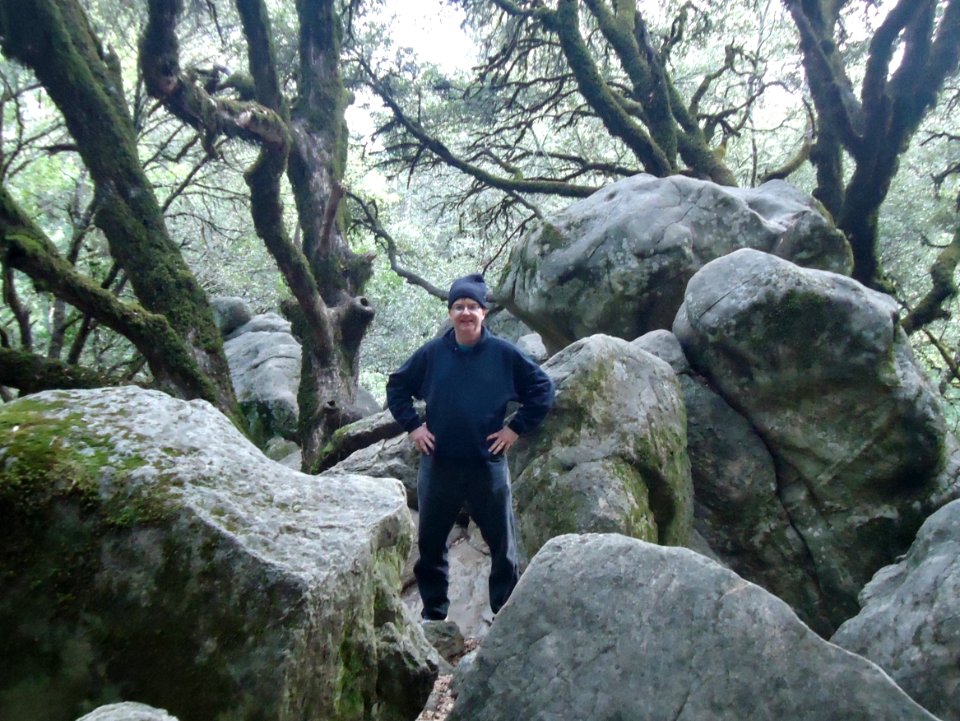 Man among rocks at Castle Rock State Park in California