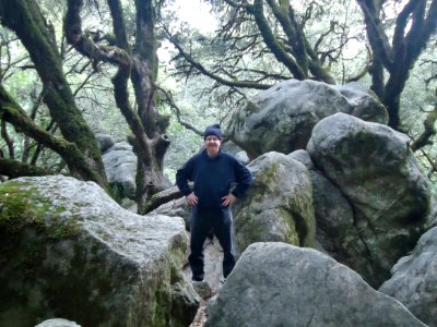 Man among rocks at Castle Rock State Park in California