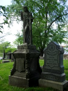 Maggie Schusler and John Peter Schusler monuments, Allegheny Cemetery, 2015-05-12