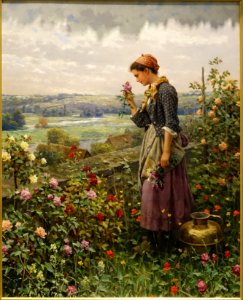 Maiden Picking Flowers, by Daniel Ridgway Knight, c. 1890, oil on canvas - Currier Museum of Art - Manchester, NH - DSC07353