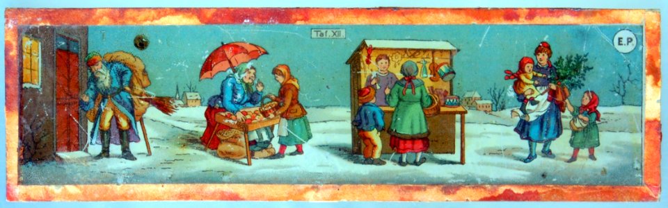 Magic lantern image of winter scenery and christmass
