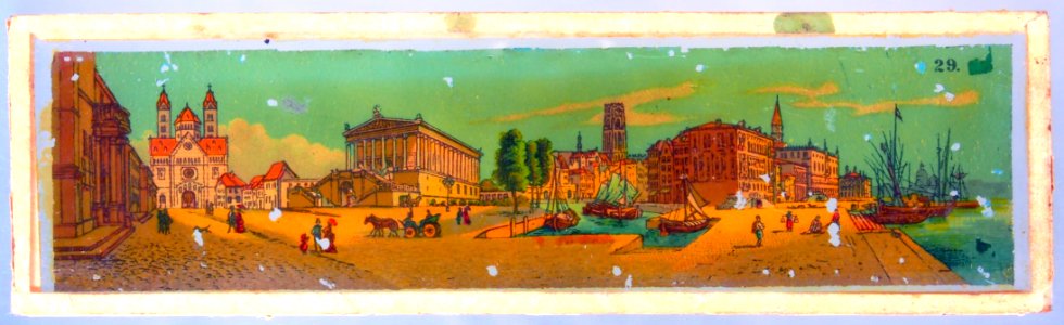 Magic lantern image of a city, probably in Germany