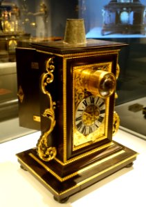 Magic lantern zappler clock, by Matthias Gaill, Germany, Friedberg, 1650-1700, pine, pearwood, tin, steel, brass, glass - Metropolitan Museum of Art - New York City - DSC07078