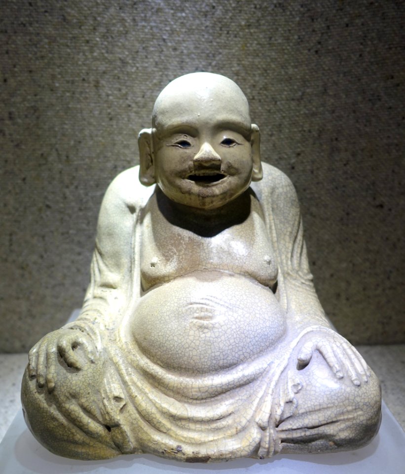 Maitreya figurine, Bat Trang kiln, Hanoi, Restored Le dynasty, 17th-18th century AD, crackle glazed ceramic - National Museum of Vietnamese History - Hanoi, Vietnam - DSC05441