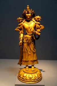 Maitreya Buddha, Mongolia, 16th-17th century AD, gilt bronze, turquoise, coral - Linden-Museum - Stuttgart, Germany - DSC03642