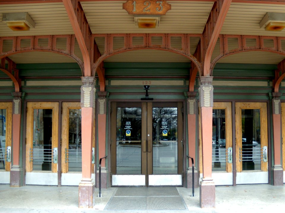 Main street doors to Union Station in Winnipeg, Manitoba