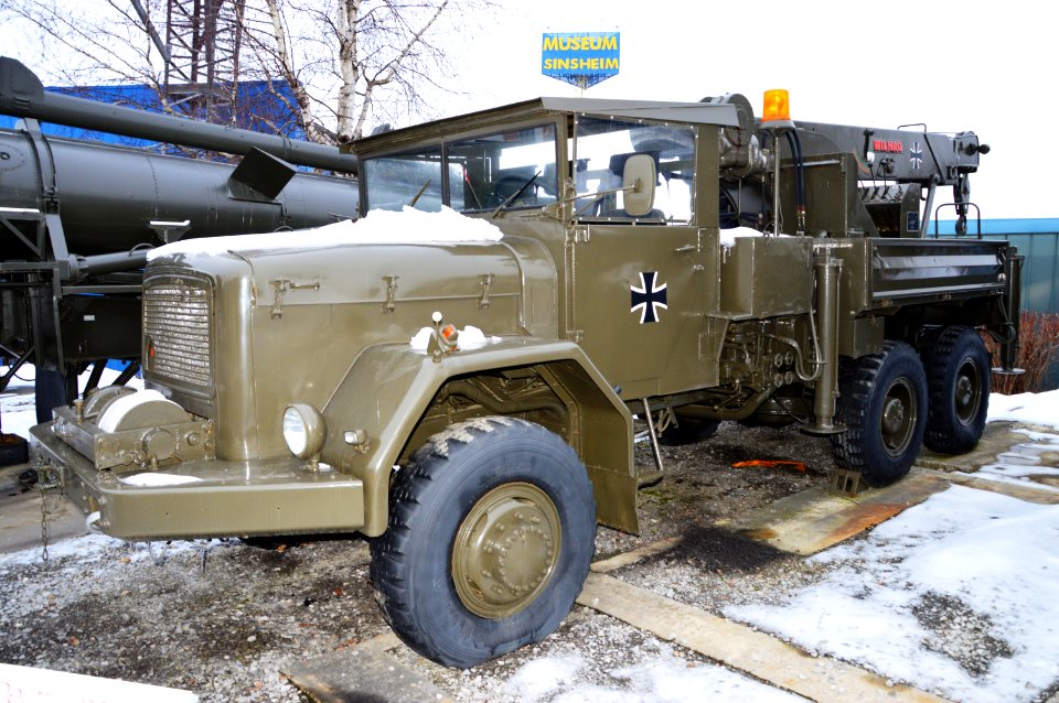 Magirus Deutz 1963 Jupiter 6x6. Crane truck facing left. Spielvogel