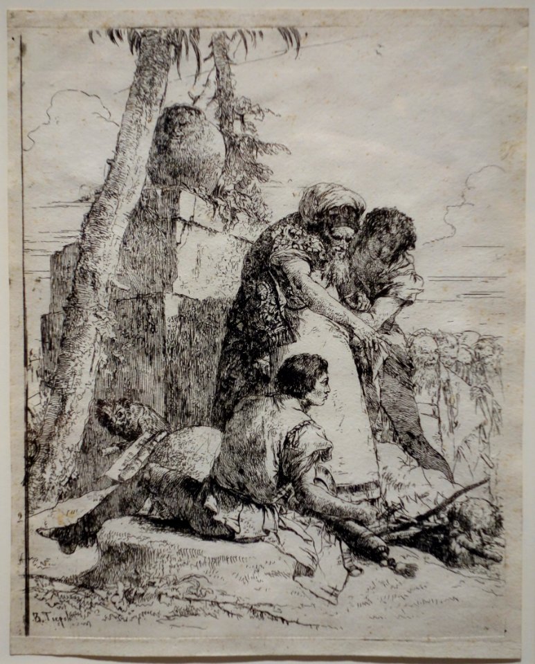Magician Pointing out a Burning Head to Two Youths, Scherzi series, by Giovanni Battista, etching - National Museum of Western Art, Tokyo - DSC08358