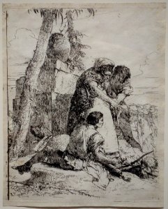 Magician Pointing out a Burning Head to Two Youths, Scherzi series, by Giovanni Battista, etching - National Museum of Western Art, Tokyo - DSC08358
