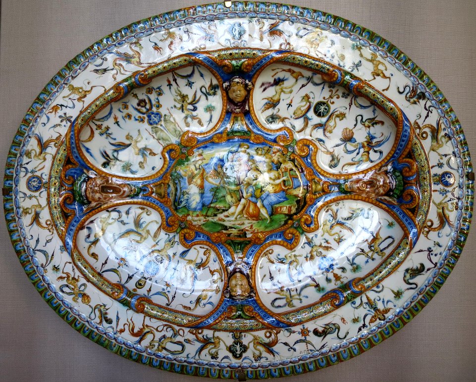 Maiolica dish with Minerva and Muses, Urbino, 2nd half of 16th century, The Hermitage