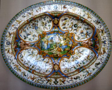 Maiolica dish with Minerva and Muses, Urbino, 2nd half of 16th century, The Hermitage