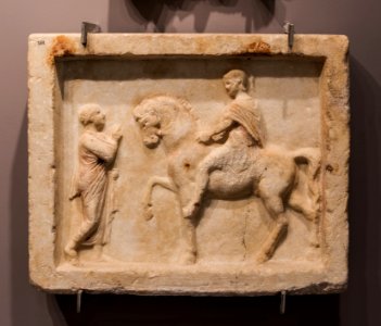 Marble plaque Romans discussing archmus Heraklion photo