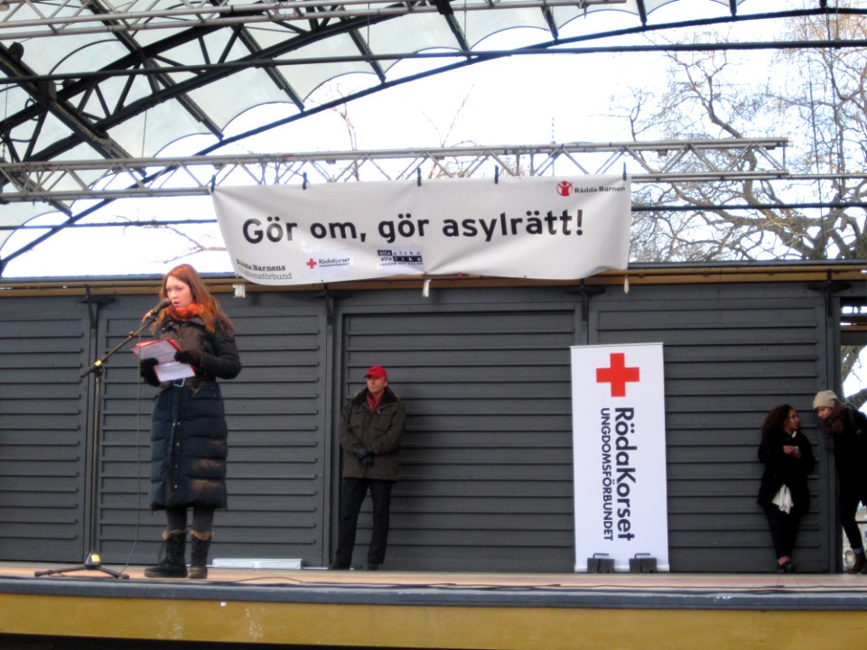 Maria Ferm from Green Party at demonstration against Swedish migration policy in Stockholm