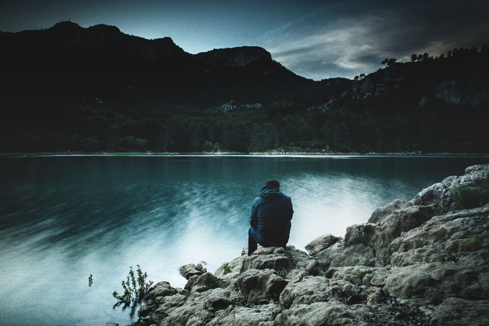 Lake landscape man