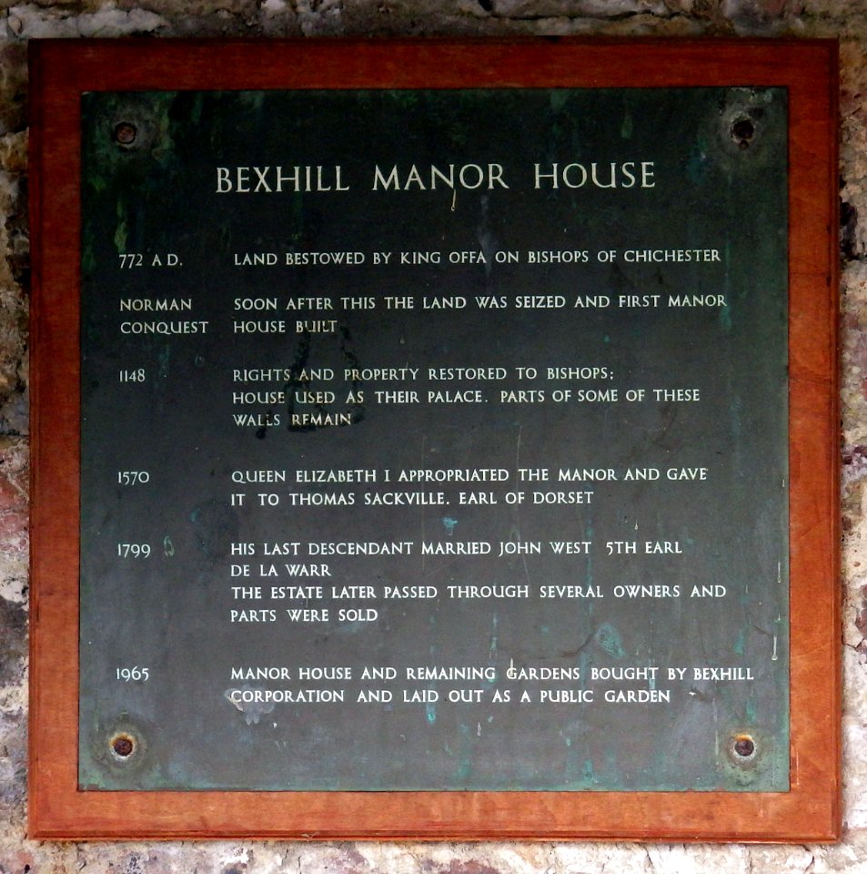Manor House plaque, Manor Gardens, Bexhill