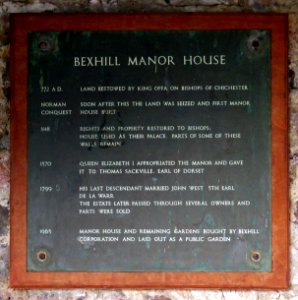 Manor House plaque, Manor Gardens, Bexhill