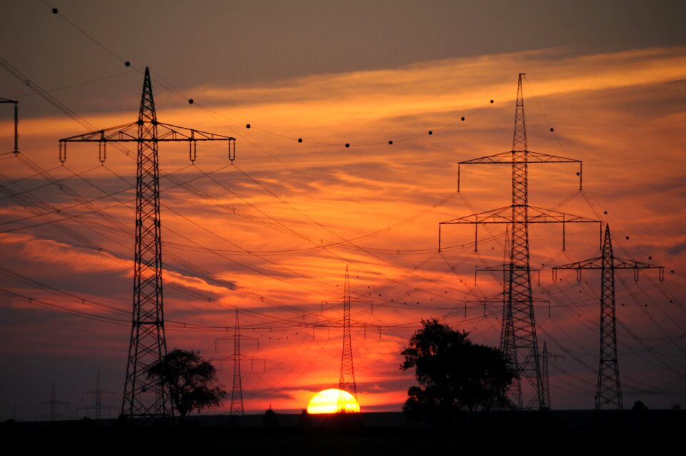 Sunset power line electricity