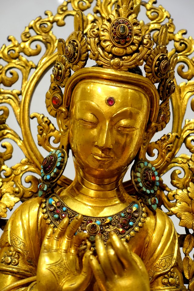 Manjushri, Tibet, 1700s-1800s AD, gilt bronze and semiprecious stones, detail - Dallas Museum of Art - DSC04998
