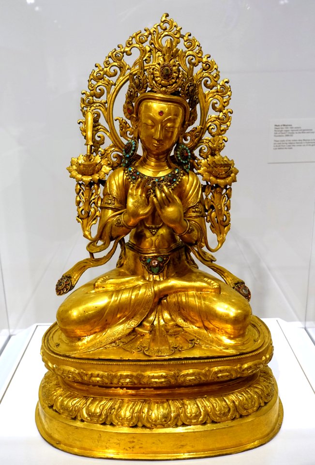 Manjushri, Tibet, 1700s-1800s AD, gilt bronze and semiprecious stones - Dallas Museum of Art - DSC04996
