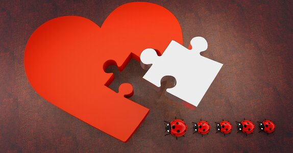 Joining together puzzle piece heart shape photo