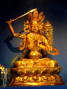 Manjushri from Rig Sum Gonpo (Lords of the Three Families), view 1, collected by Sven Hedin in 1930, Efi Khalkha temple, Chahar, Inner Mongolia - Östasiatiska museet, Stockholm - DSC09304