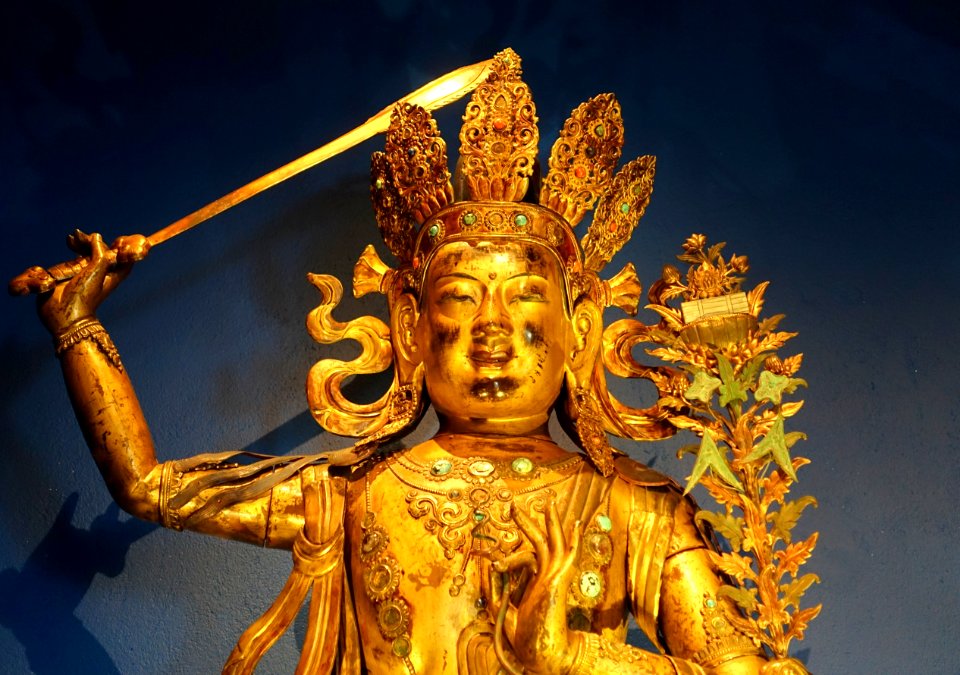 Manjushri from Rig Sum Gonpo (Lords of the Three Families), view 2, collected by Sven Hedin in 1930, Efi Khalkha temple, Chahar, Inner Mongolia - Östasiatiska museet, Stockholm - DSC09315