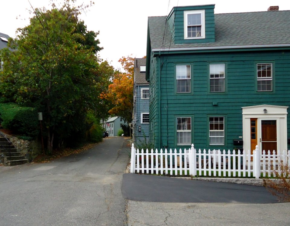 Marblehead Massachusetts house and street and tree and fence