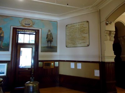 Marblehead Massachusetts Abbot Hall interior view birthplace of US navy sign and photos