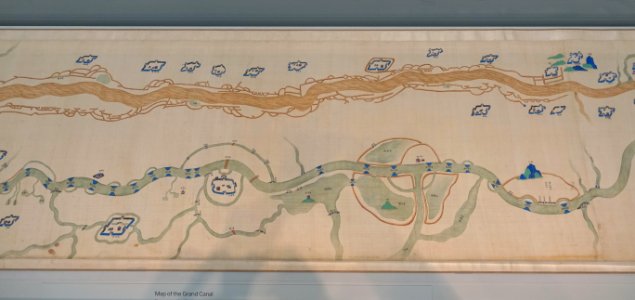 Map of the Grand Canal, 3 of 4, China, Qing dynasty, early 1700s, handscroll, ink and color on silk - Freer Gallery of Art - DSC05018