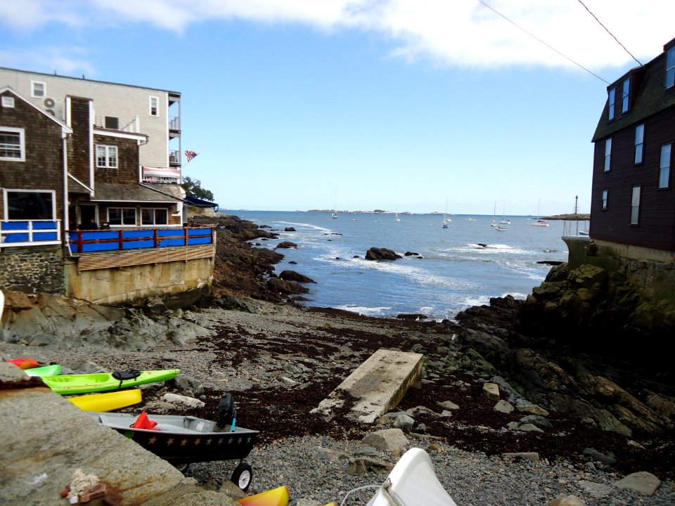 Marblehead Massachusetts view from town between buildings towards harbor