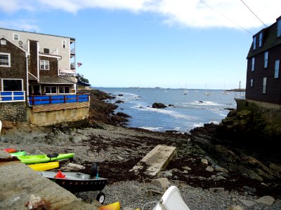 Marblehead Massachusetts view from town between buildings towards harbor