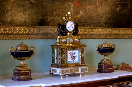 Mantle clock, attributed to Francois Remond, late Louis XVI period, Sevres porcelain, ormolu Music Room - Harewood House - West Yorkshire, England - DSC02051
