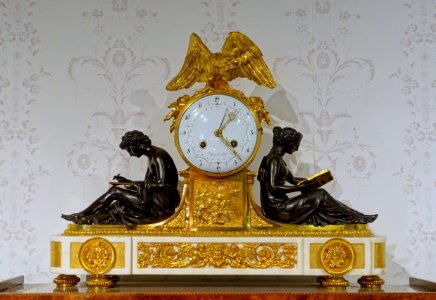 Mantel clock representing Philosophy and Study, Aubert, Paris, sculptor Louis-Simon Boizot, design by Francois Remond, c. 1784, bronze, marble - Montreal Museum of Fine Arts - Montreal, Canada - DSC09453