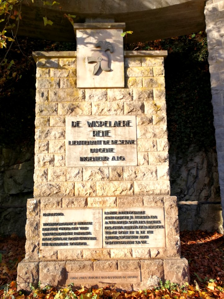 Mémorial au Lieutenant De Wispelaere à Yvoir (détail)