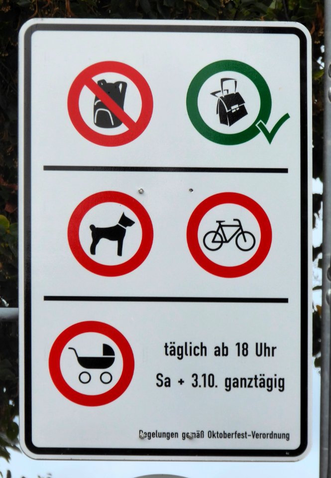 München, Oktoberfest 2018, Vorschriften, 1