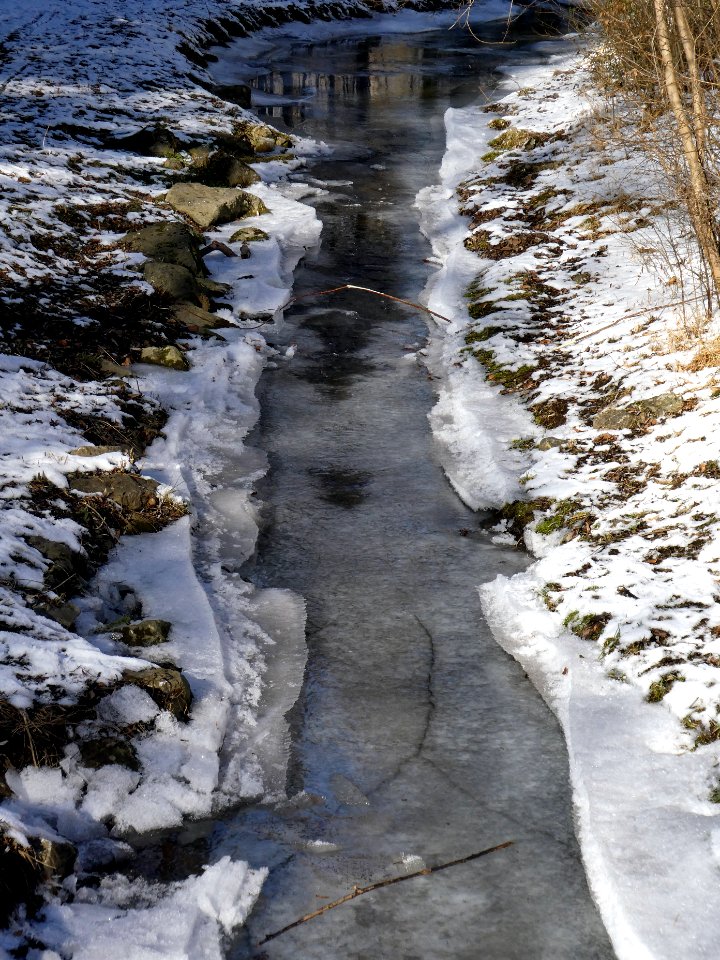 München, Ostpark, Hachinger Bach m Eisschicht, 2