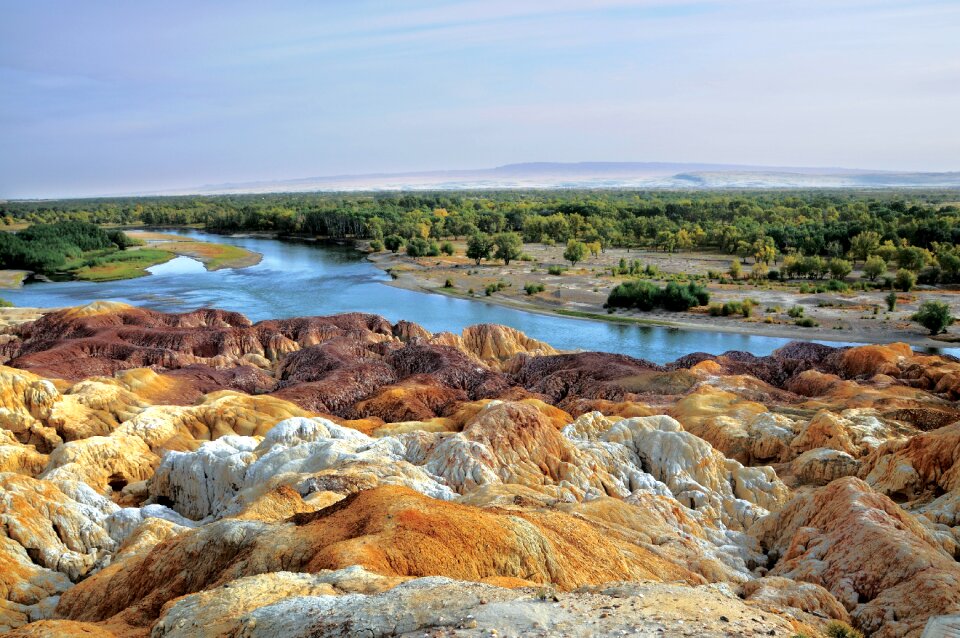 Colorful hill khaki river